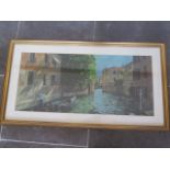 A gouache painting of Venice or Murano signed indistinctly in a gilt frame, 64cm x 117cm, in good