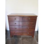 A 19th century mahogany five drawer chest on bracket feet, 99cm tall x 109cm x 54cm, some age