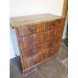 A George I walnut five drawer chest in need of restoration, 100cm tall x 100cm x 53cm