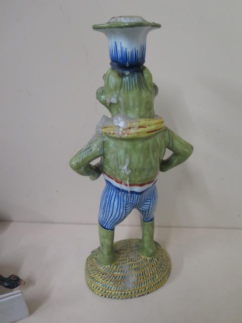 A faience type frog candle stick, 32cm tall, and a Dresden turkey, chips and repair to turkey, - Image 5 of 7