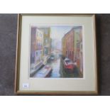 A pastel of March in Venice by Khristine Johnston, frame size 54cm x 52cm, in good condition