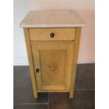 A Victorian stripped pine marble top bedside chest, 76cm tall x 42cm x 39cm