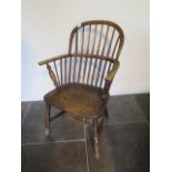A 19th century ash and elm stick back armchair, 87cm tall x 55cm wide, seat height 39cm