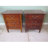 A pair of Grange mahogany three drawer bedside chests, 60cm tall x 50cm x 40cm, in generally good