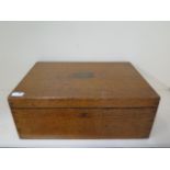 An oak three tier cutlery canteen box, 19cm tall x 50cm x 35cm