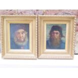 Albert W Holden, a pair of oil on wooden panels portraits, one with label verso An Old Salt - a
