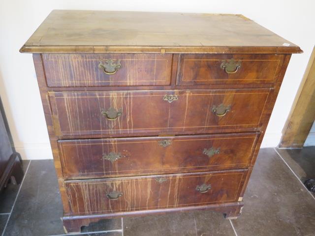 A George I walnut five drawer chest in need of restoration, 100cm tall x 100cm x 53cm - Image 2 of 6