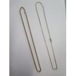 Two hallmarked 9ct yellow gold chains, 51cm and 47cm long, both generally good, total weight
