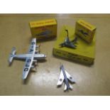 A boxed Dinky toys Avro York Airliner 70A, boxed Hawker Hunter 736 and a boxed P.1B Lightning 737,