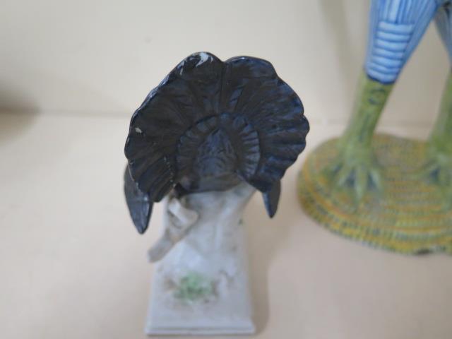 A faience type frog candle stick, 32cm tall, and a Dresden turkey, chips and repair to turkey, - Image 3 of 7