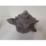 A pottery pot and lid modelled as a turtle with burial encrustation to body, minor damage under