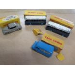 Two Dinky toys BOAC coaches, no 283, a Dinky toys Bedford Ovaltine van, no 481 and a Morris
