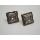 A pair of gilt and white metal rough diamond earrings, 17mm square, approx 10.3 grams, in unused
