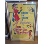 A 1962 Governor Films Inc framed film poster for Carry on Teacher, frame size 110cmm x 74cm,