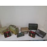 A collection of 8 luggage related biscuit and other advertising tins including Huntley and Palmers