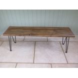 A new rustic bench on metal legs, 45cm tall x 122cm x 31cm