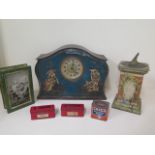 A William Crawford and Sons sundial biscuit tin, 24cm tall, a Rowntree double sided pictorial tin