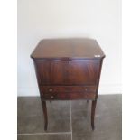 A mahogany work box with a lift up top and two drawers, 69cm tall x 43cm x 34cm