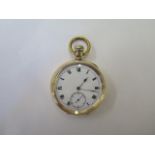 An Elgin National Watch co top wind gold plated pocket watch, 5cm wide case, generally good, running