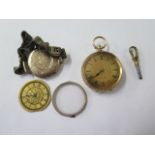 An 18ct yellow gold pocket watch, 3.5cm wide, with a plated dust cover, not working, approx 32.8