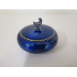 A Norwegian 925 silver and blue enamel lidded pot by David Anderson, 5cm tall x 7cm diameter, approx