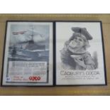 An original 1891 Cadburys Cocoa advert and original 1916 OXO advert, both in black A3 size frames,