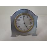 A silver mounted travel clock, 8 x 8cm, not working, casing good