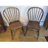 A pair of 19th century ash and elm stick back chairs, 86cm tall, seat height 42cm, both in good