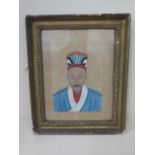 An Oriental Ancestral watercolour portrait in a gilt frame, frame size 48cm x 39cm, watercolour,