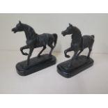 A pair of late 19th century French spelter horses, 17cm tall, generally good
