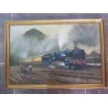 A framed oil on canvas by A Thompson, The Norfolkman G.E.R leaving Paddington Station inscribed on