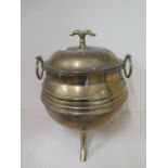 A brass cauldron shape coal / log bin, 40cm tall x 30cm wide, some small dents but generally a