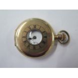 A gold plated top wind half hunter pocket watch 5cm wide, the dial signed JH Potter Sheffield, in