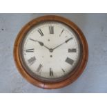 An oak wall clock with a 12" dial and drop shoulder fusee movement in running order, some wear to