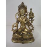 A bronze seated buddha with gilt patinated finish, 23cm tall