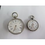 Two silver cased pocket watches, both not running, Waltham ticks but stops