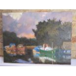 Oil painting, John Rohda, Near Waterbeach the Great Ouse, framed 46cm x 61cm in good condition
