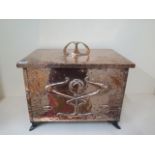 A copper Arts and Craft log bin, 40cm tall x 46cm x 32cm, in polished usable condition