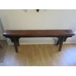 An antique chinese elm bench with red wax seal mark, 48cm tall x 140cm x 17cm, with a good colour