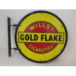 A good double sided enamel Gold Flake Wills Cigarettes circular advertising shop sign in good