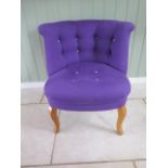 A Oliver Bonas of Cambridge button back single tub chair in purple, 73cm tall x 70cm wide, seat