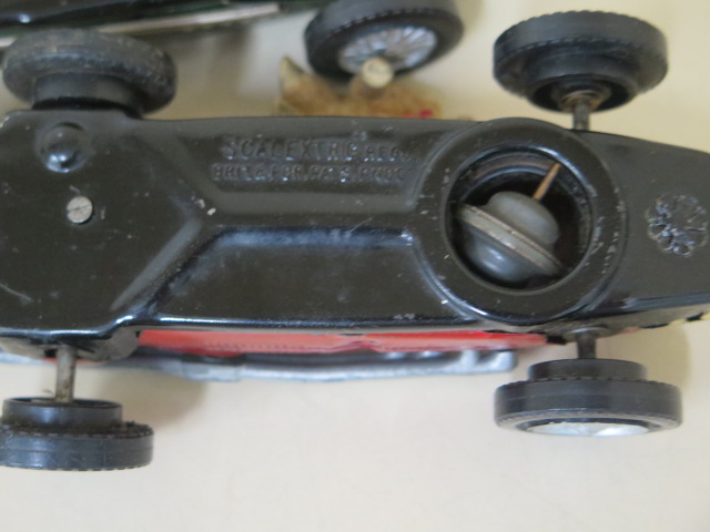 Two tinplate Scalextric racing cars with drivers, steering wheel missing to one, not running some - Image 6 of 6