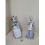 Two Lladro seated ladies doing needlework, 29cm tall, both good and no obvious damage, no boxes