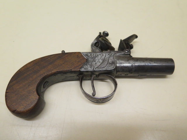 An 1800's box lock flintlock pistol by Boston of Wakefield, 16cm long, generally good, cocks and - Image 2 of 4