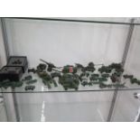 A collection of approx 30 Corgi, Dinky, Britains and Lesney military vehicles and two boxed Britains