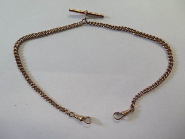 A hallmarked 9ct yellow gold double Albert watch chain, 39cm long, approx 25 grams, clasp working