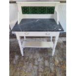 A painted marble top washstand with a drawer, 102cm tall x 77cm x 45cm