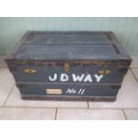 An early 1900's zinc lined wooden Campaign trunk, 52cm tall x 92cm x 54cm
