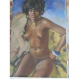 An unframed oil on canvas nude study, 84cm x 59cm, unsigned