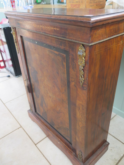 A 19th century walnut inlaid pier cabinet with a single door and ormulu mounts, 112cm tall x 83cm - Image 3 of 5